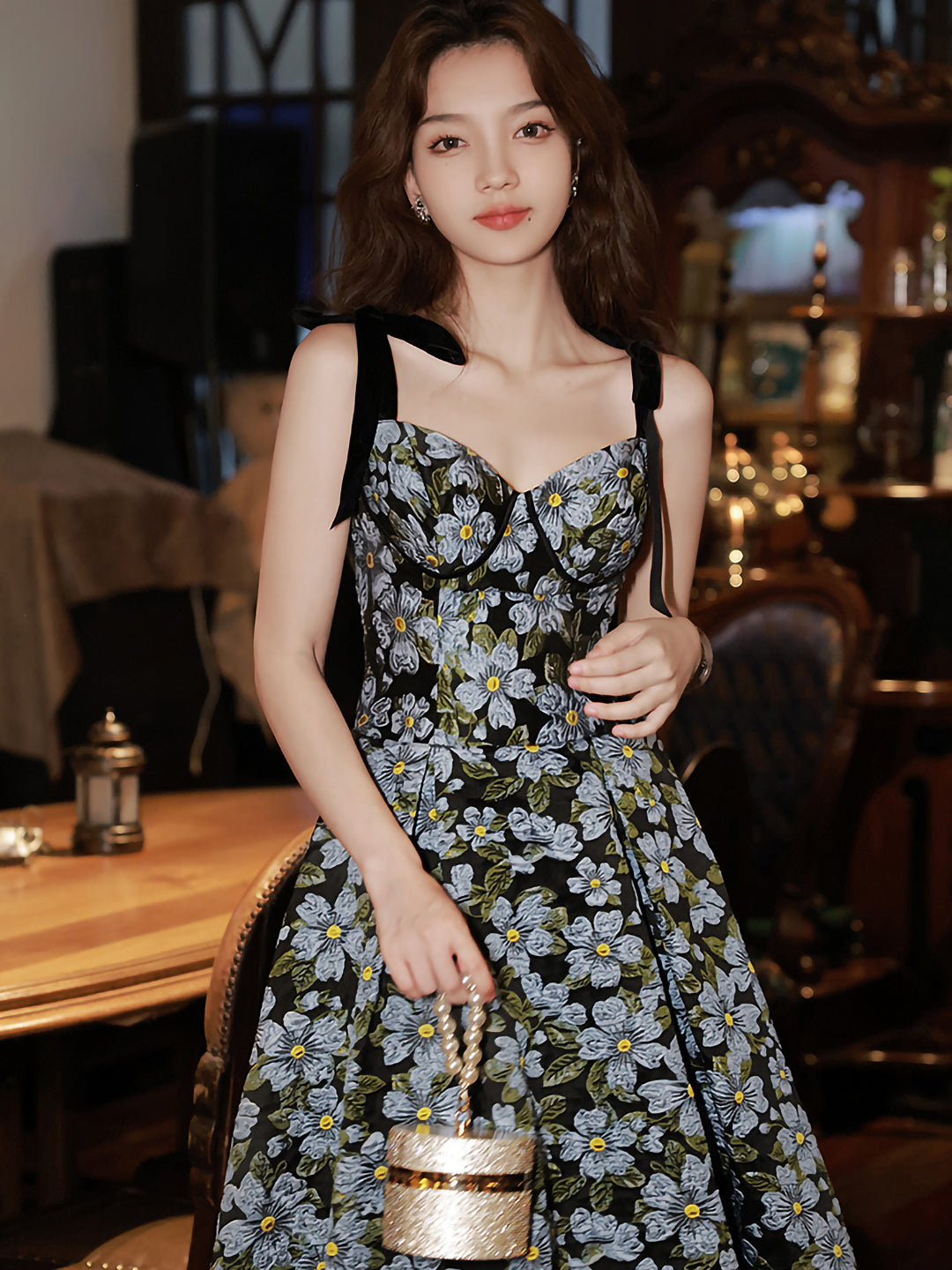 花柄シャガード リボンストラップドレス – Jasmine