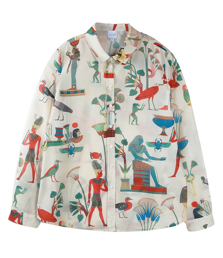 古代エジプト壁画柄 シャツブラウス