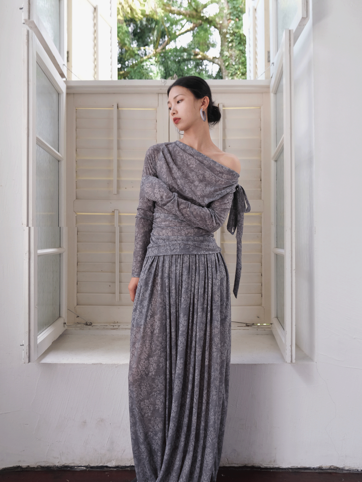 Puff sleeve sheer lace dress [white/pink] 
