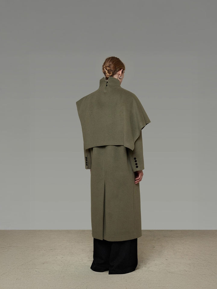 クロススカーフカラー ／立体ラップデザイン オーバーシルエットコート