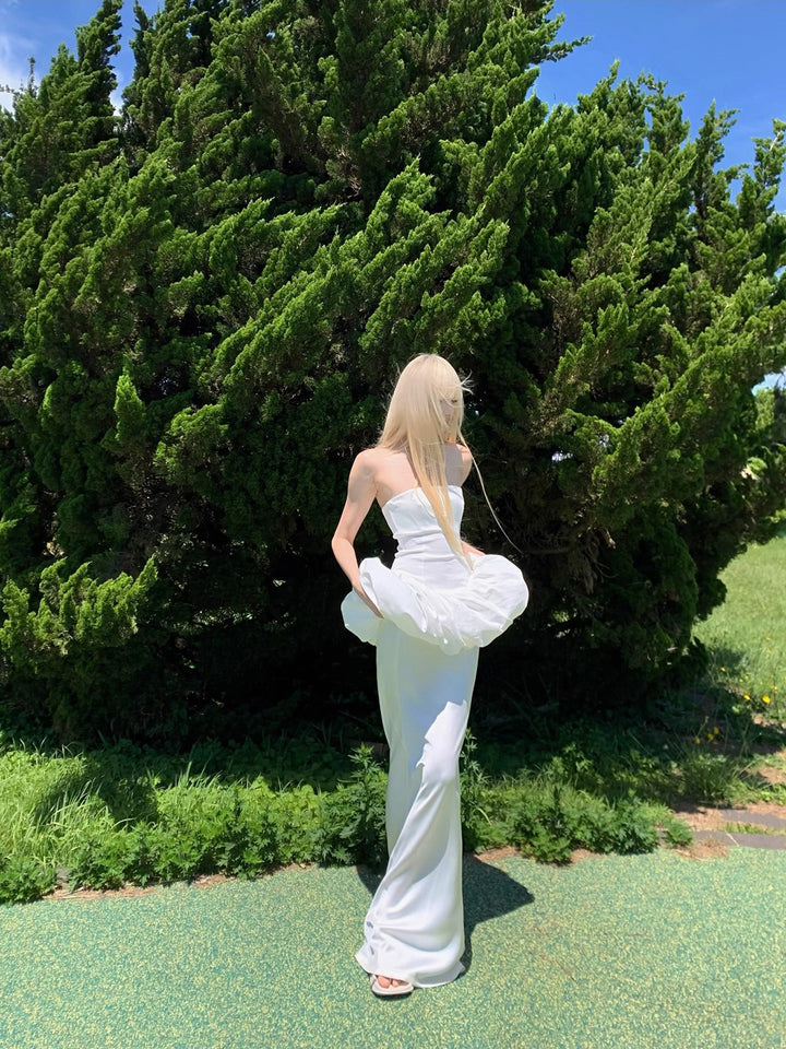 サテンペプラム オードリートップス[白・黒]