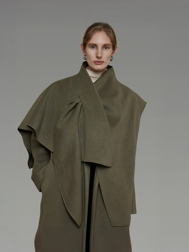 クロススカーフカラー ／立体ラップデザイン オーバーシルエットコート