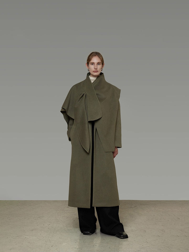 クロススカーフカラー ／立体ラップデザイン オーバーシルエットコート