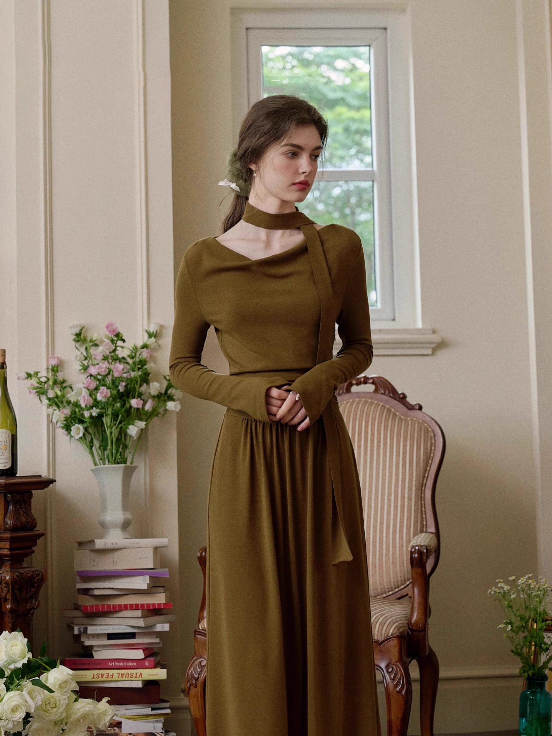 ドレープネック ケープスリーブ マキシドレス – Jasmine