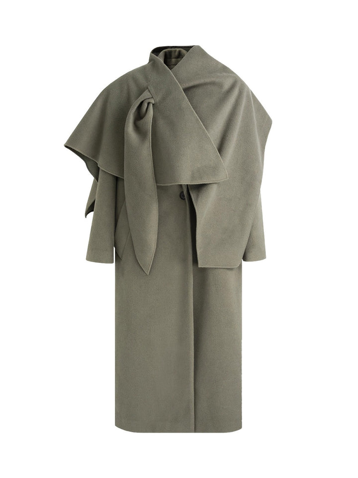 クロススカーフカラー ／立体ラップデザイン オーバーシルエットコート