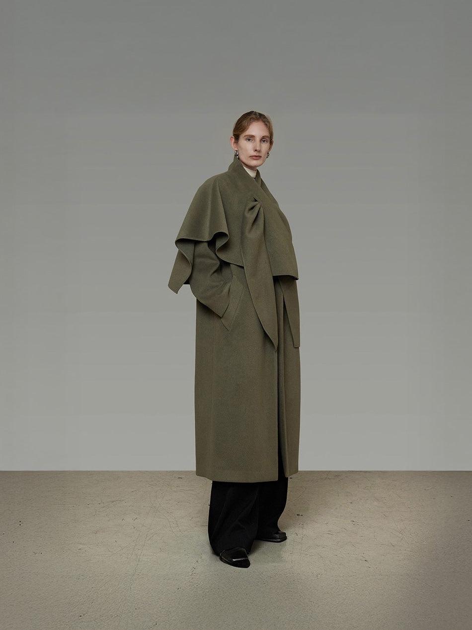 クロススカーフカラー ／立体ラップデザイン オーバーシルエットコート