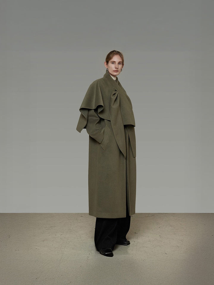 クロススカーフカラー ／立体ラップデザイン オーバーシルエットコート