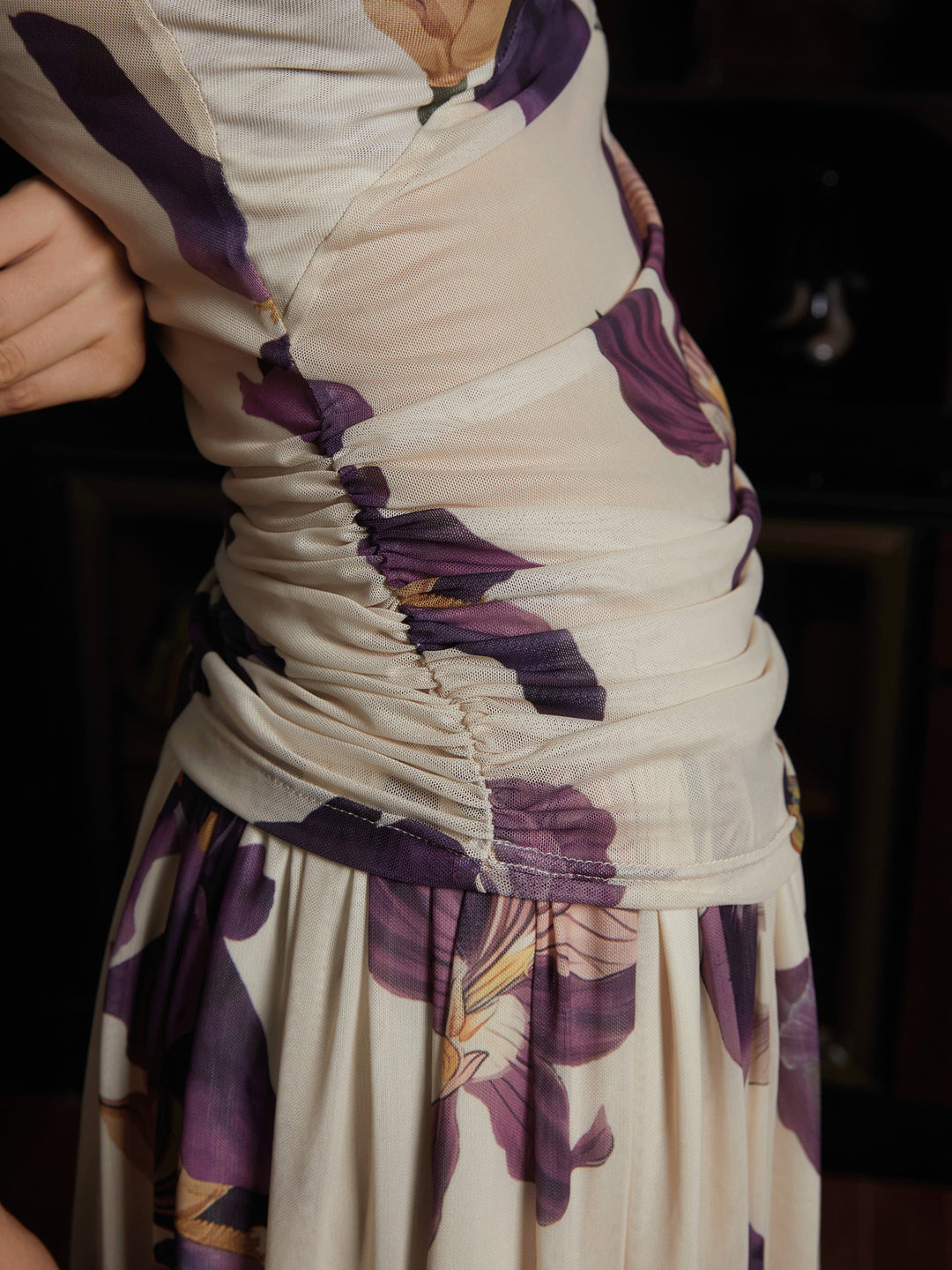 Satin floral print, vitamin color, long camisole dress 
