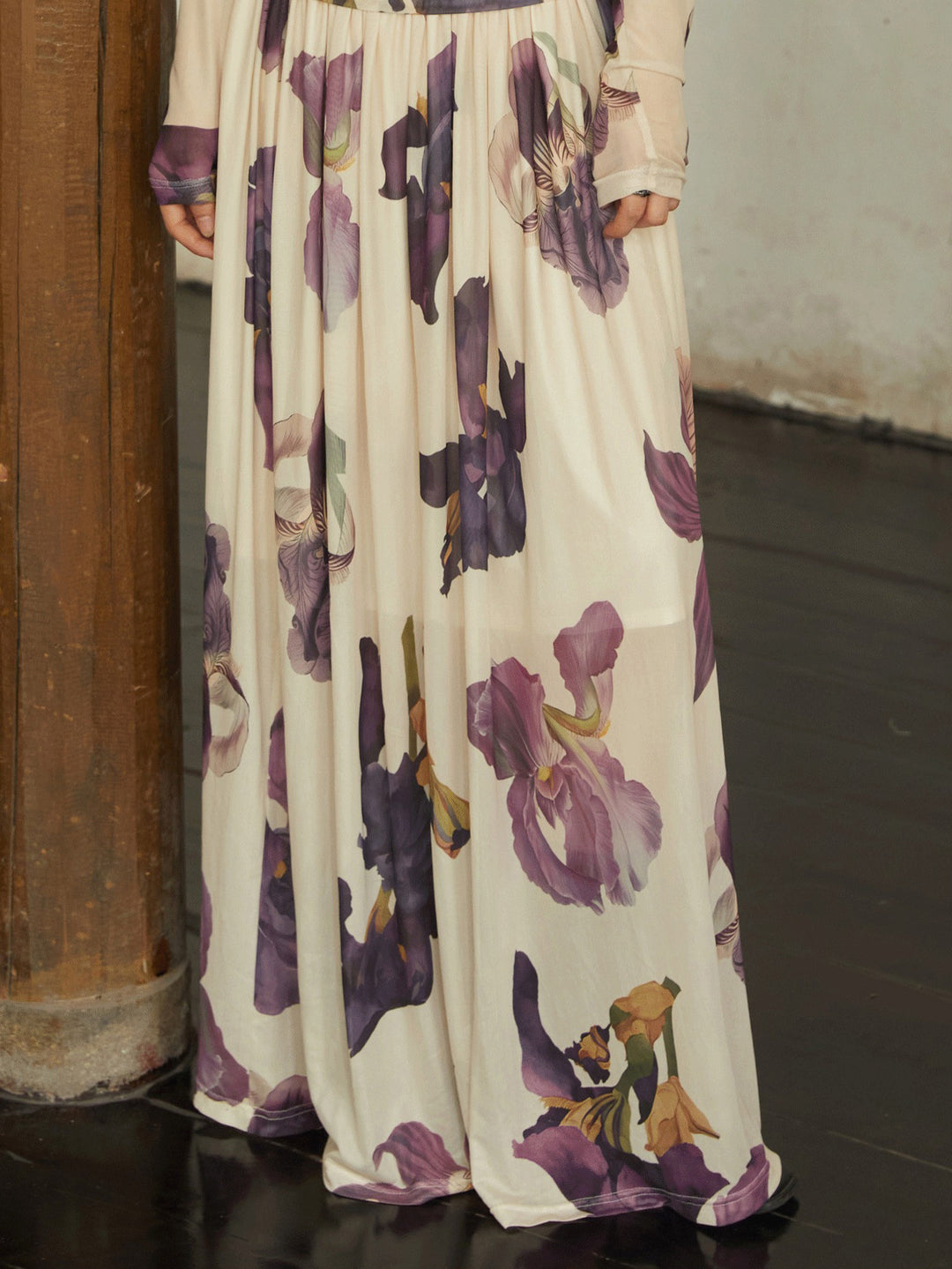 Satin floral print, vitamin color, long camisole dress 