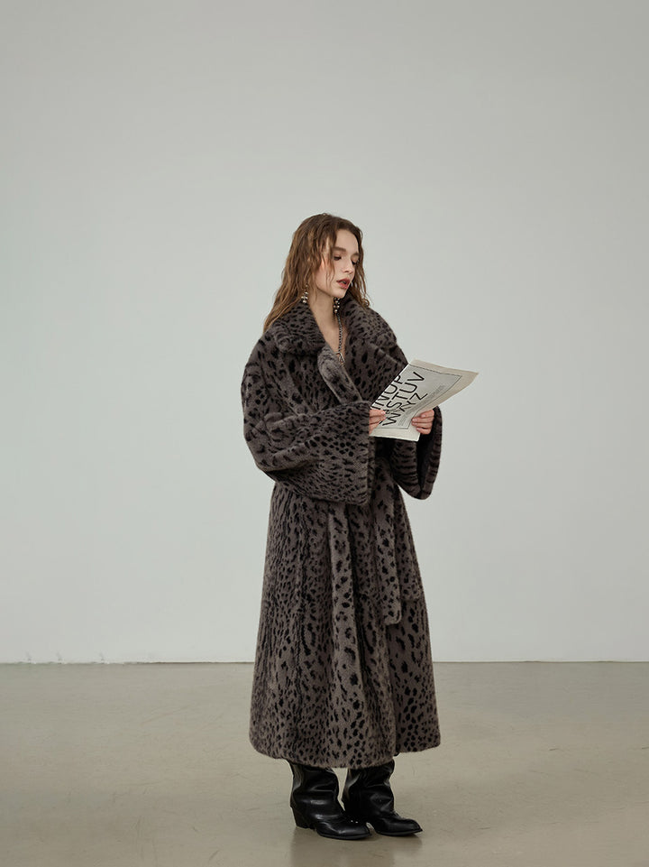レオパードフェイクファー オーバーコート／ロング丈 エコファー