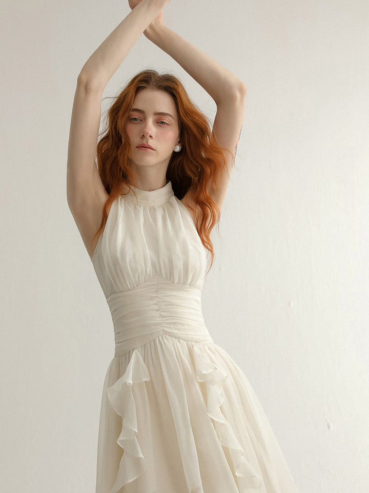 ホワイトフリル ホルターネックドレス
