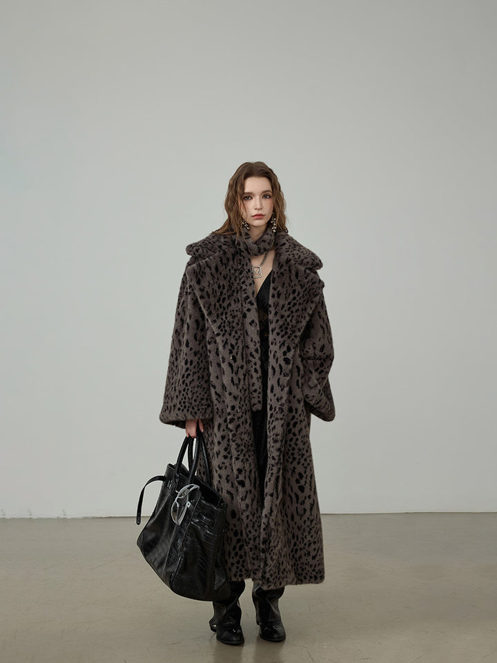 レオパードフェイクファー オーバーコート／ロング丈 エコファー