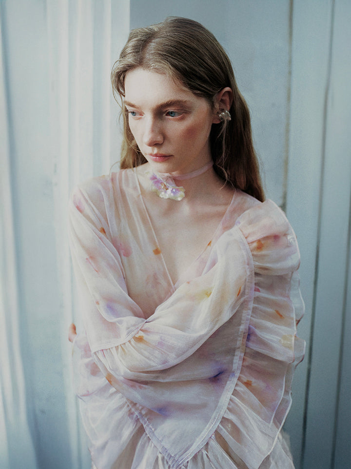 Vネック フリルティアードドレス