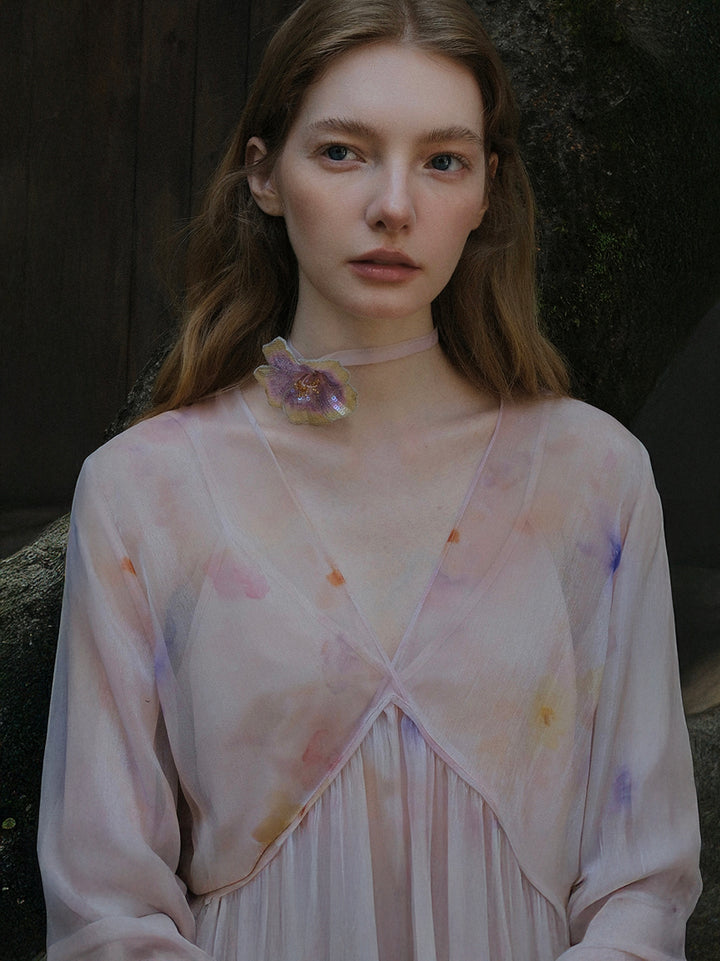 Vネック フリルティアードドレス