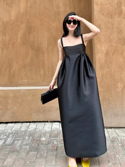 Black balloon satin cami dress 