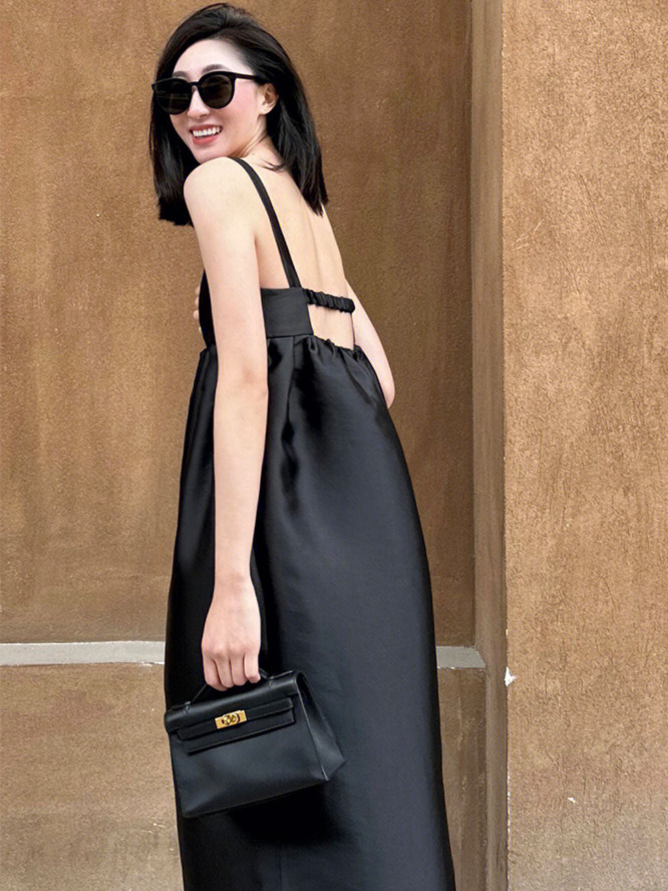 Black balloon satin cami dress 
