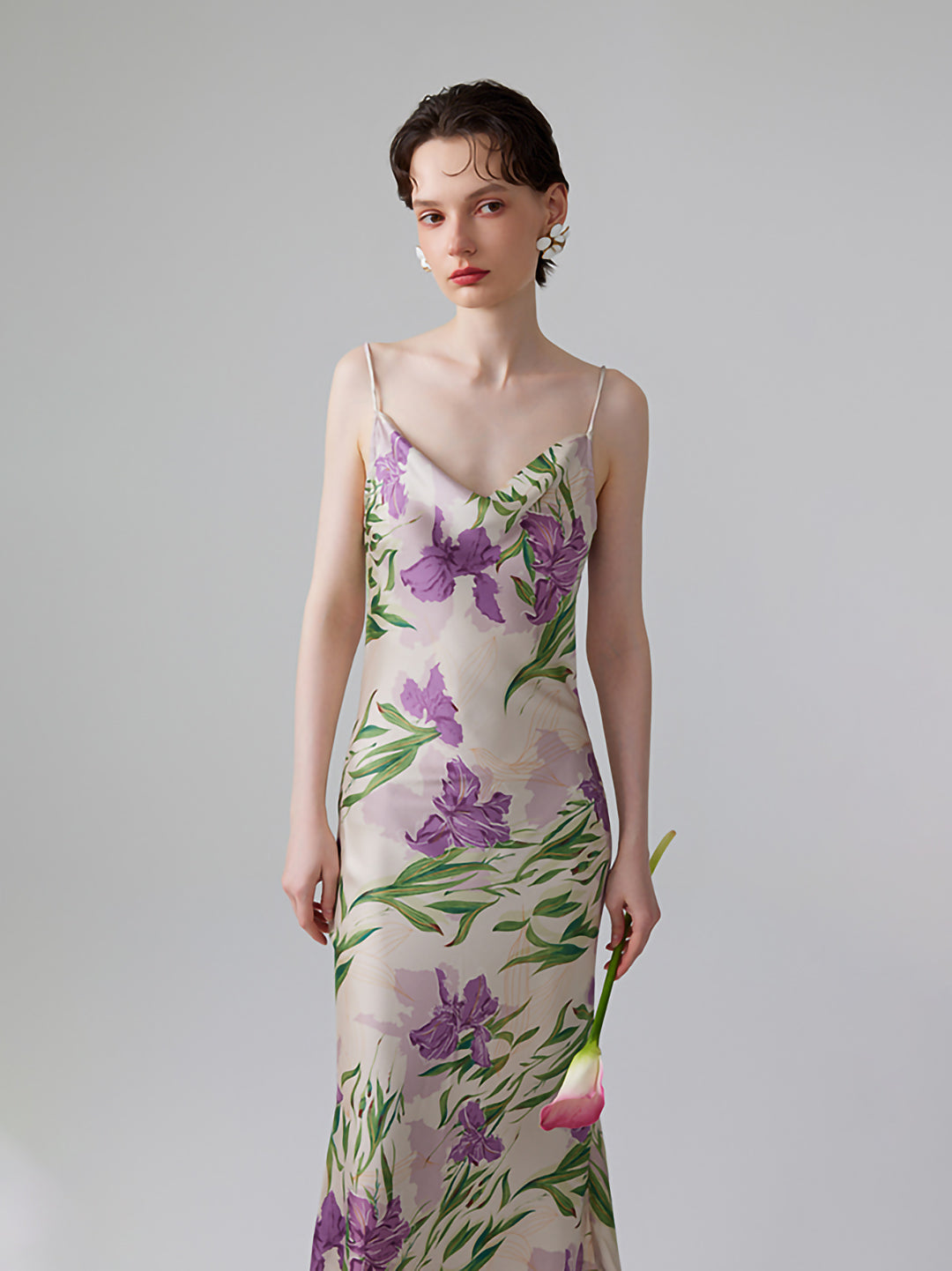 アイリスヴァイオレット 花柄シルクキャミドレス