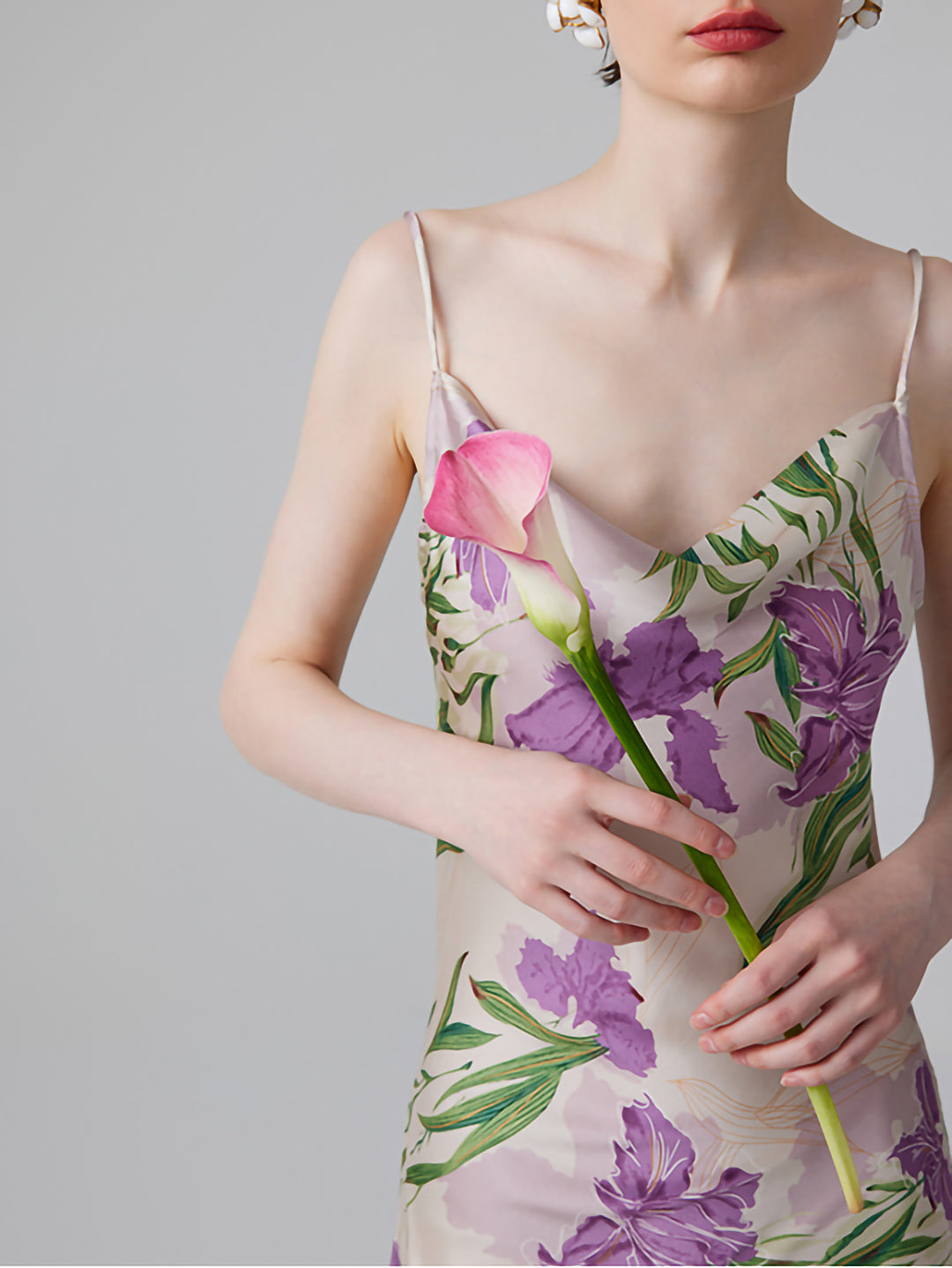 アイリスヴァイオレット 花柄シルクキャミドレス