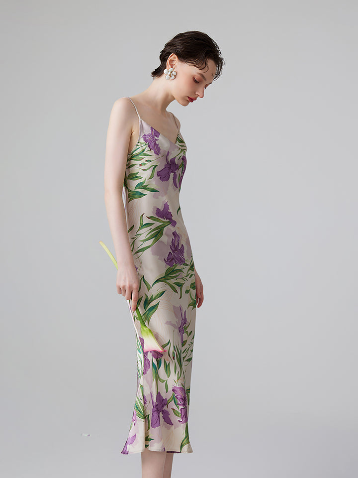 Iris Violet floral silk cami dress 