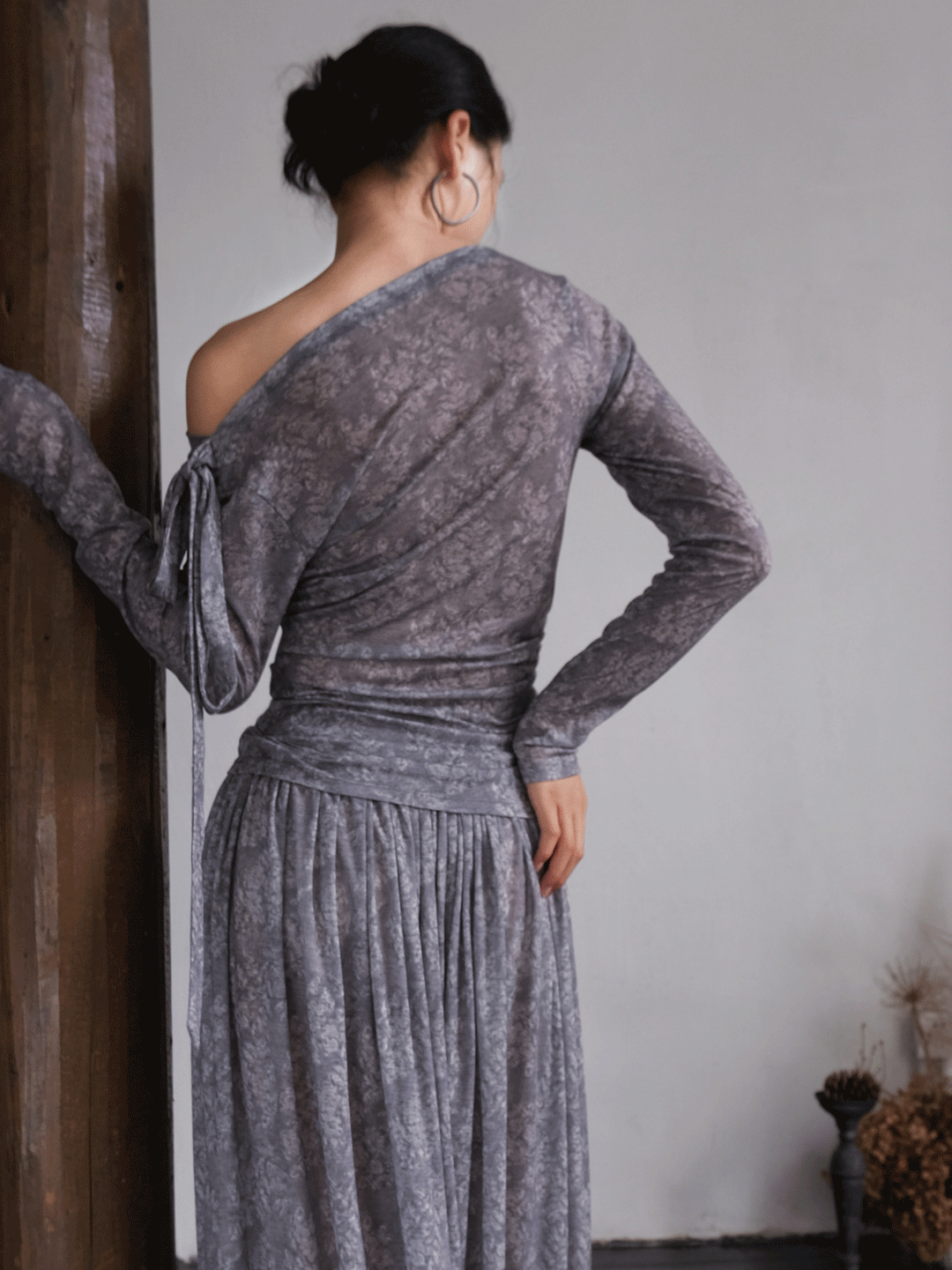 Puff sleeve sheer lace dress [white/pink] 