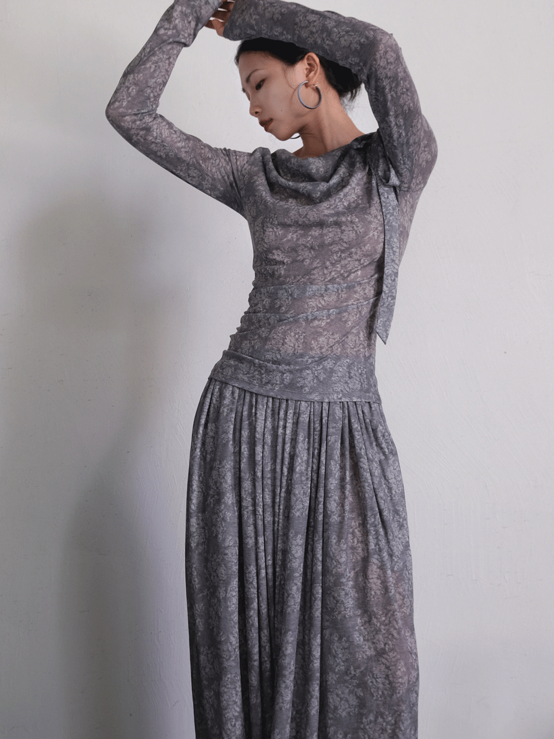 Puff sleeve sheer lace dress [white/pink] 