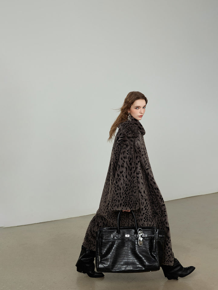 レオパードフェイクファー オーバーコート／ロング丈 エコファー