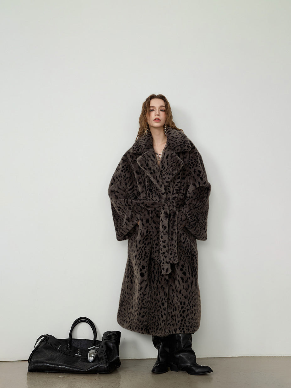 レオパードフェイクファー オーバーコート／ロング丈 エコファー
