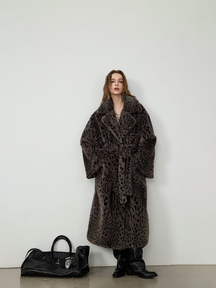 レオパードフェイクファー オーバーコート／ロング丈 エコファー