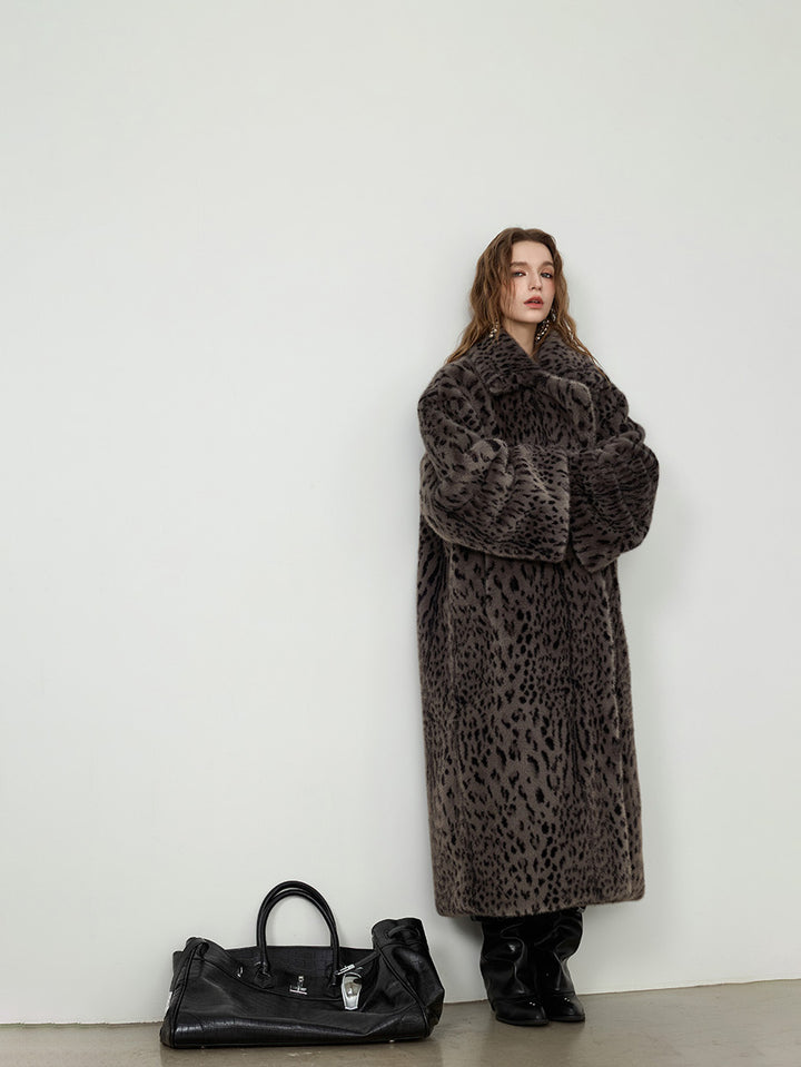 レオパードフェイクファー オーバーコート／ロング丈 エコファー