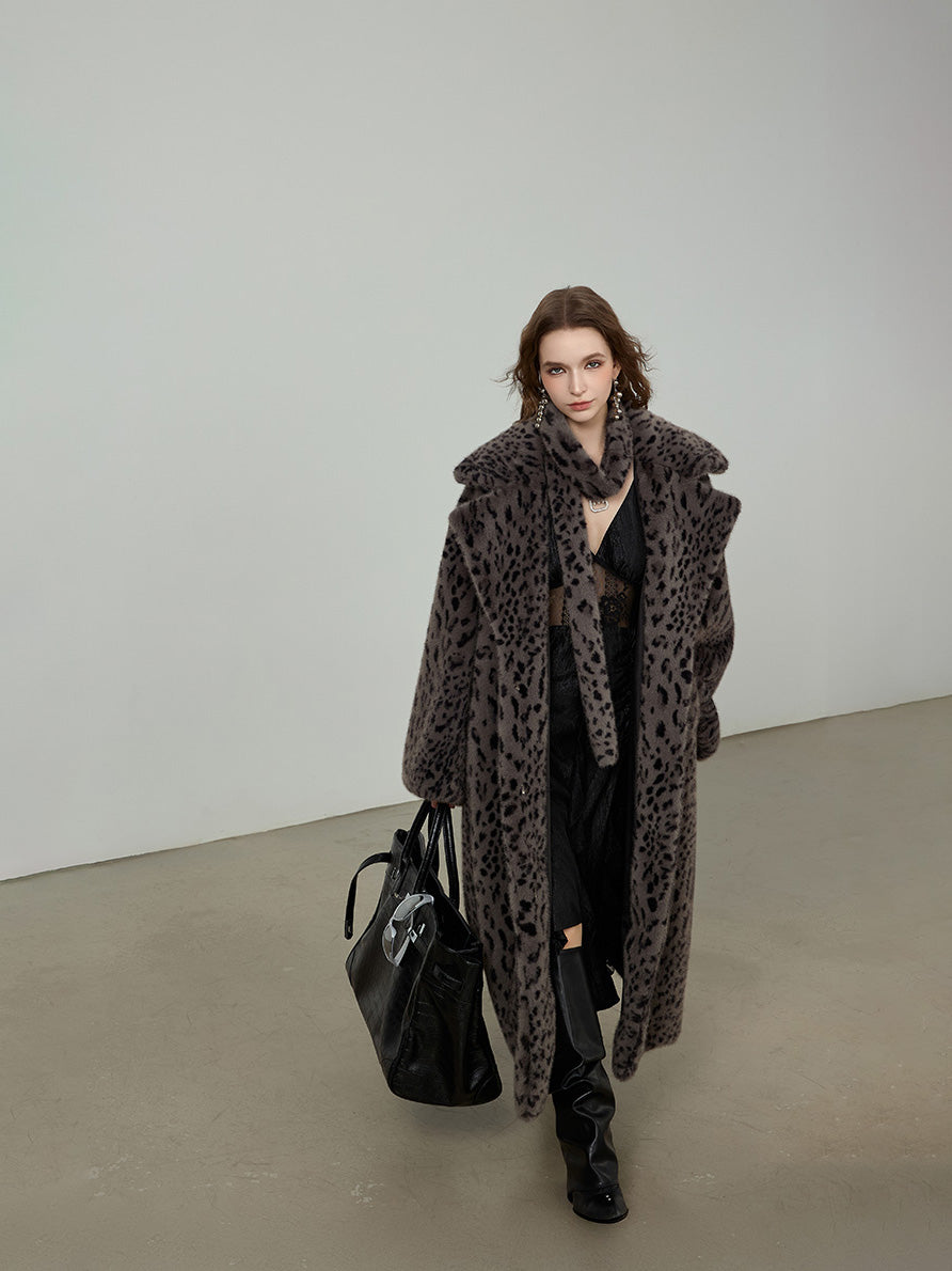 レオパードフェイクファー オーバーコート／ロング丈 エコファー