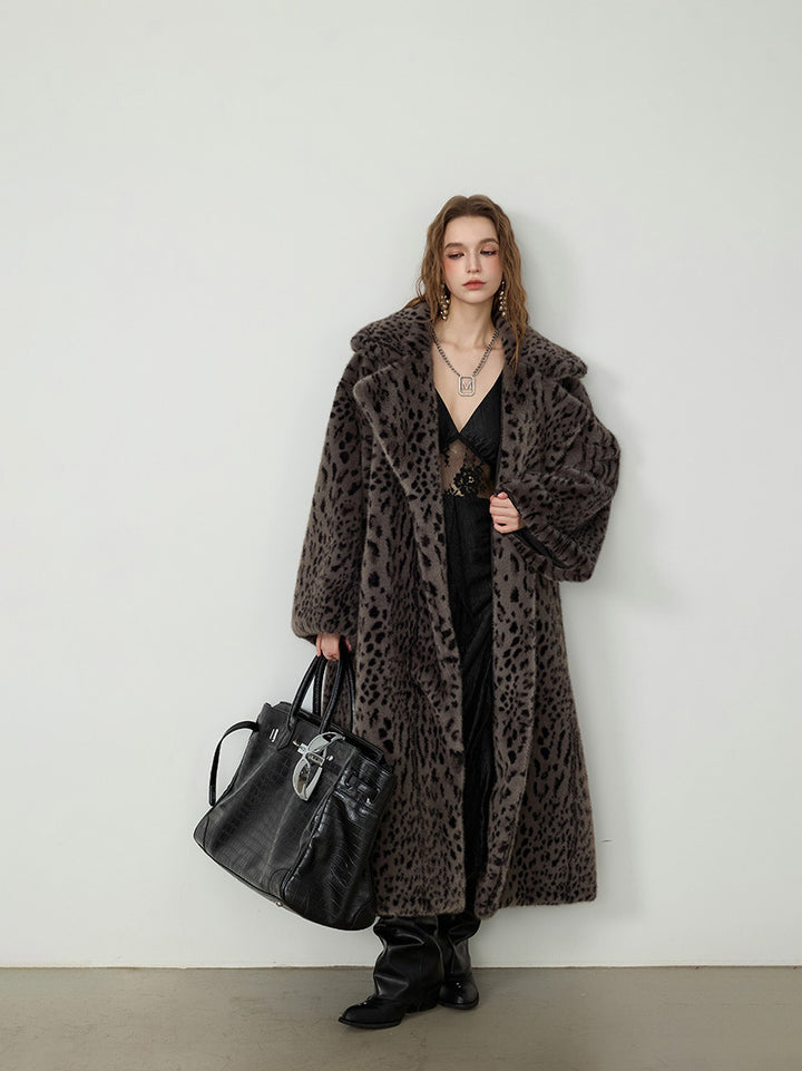 レオパードフェイクファー オーバーコート／ロング丈 エコファー