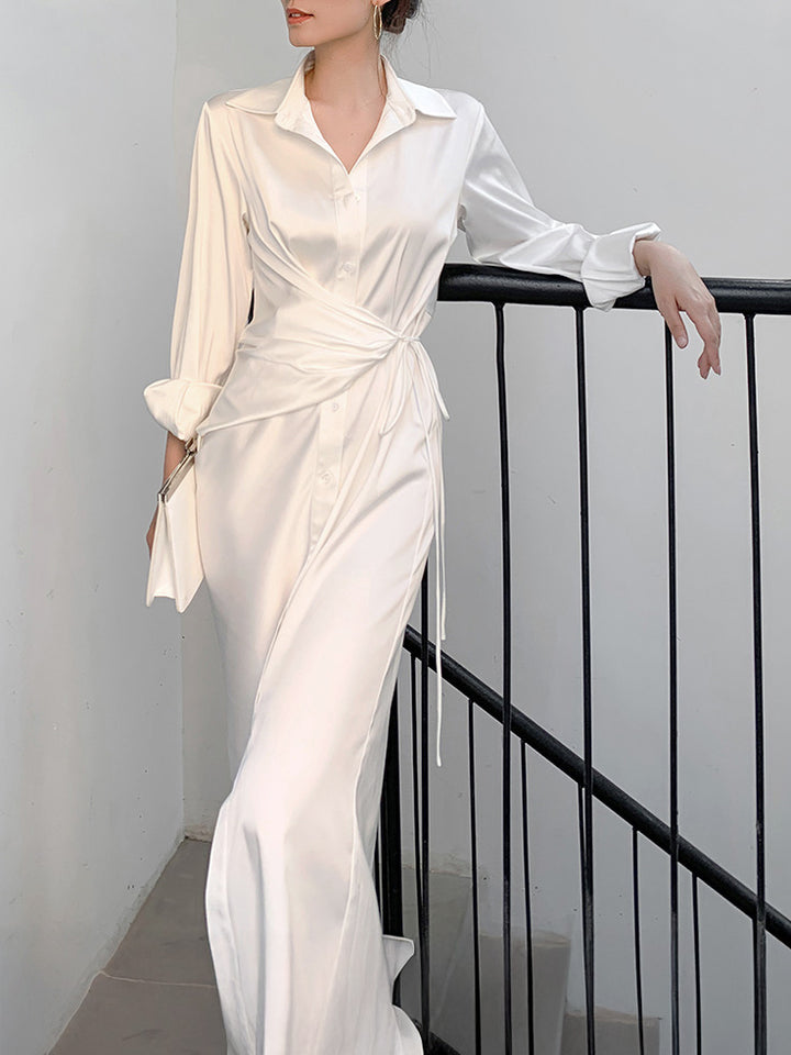 Waist chain belt gathered shirt dress 