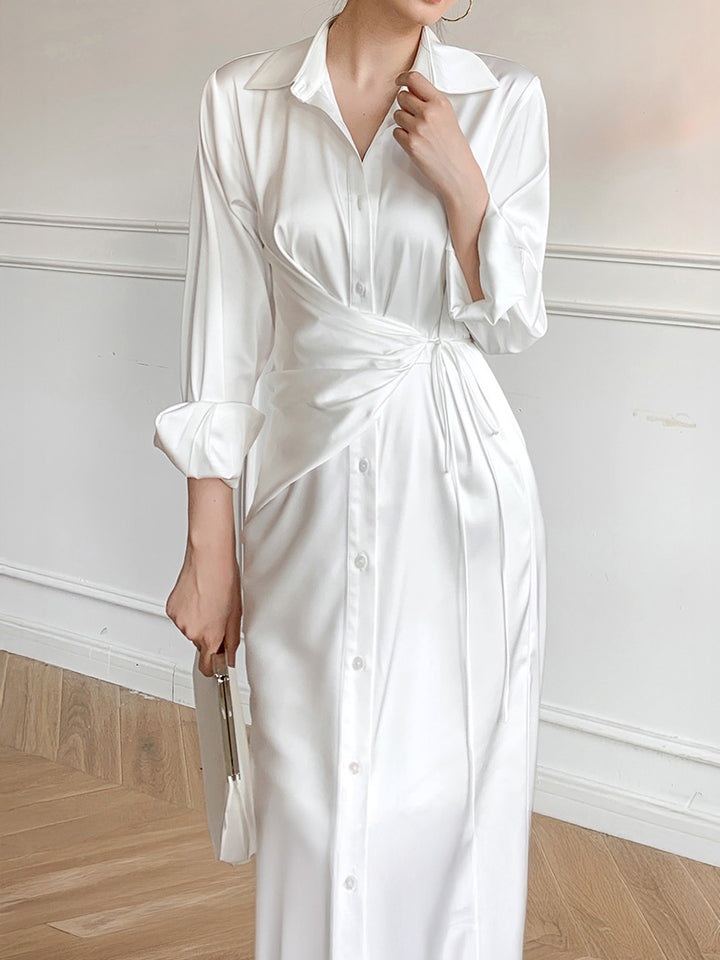 Waist chain belt gathered shirt dress 