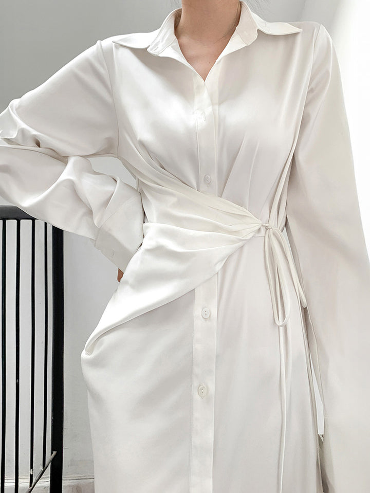 Waist chain belt gathered shirt dress 