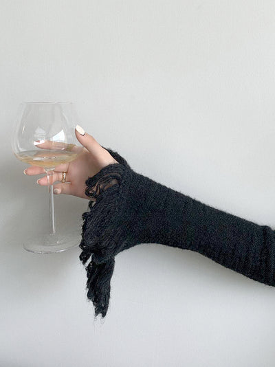 Fringe design knit tops [white/black] 