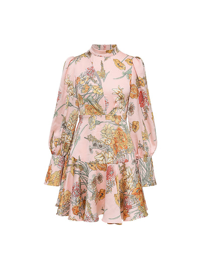 Floral pattern round collar French dress 