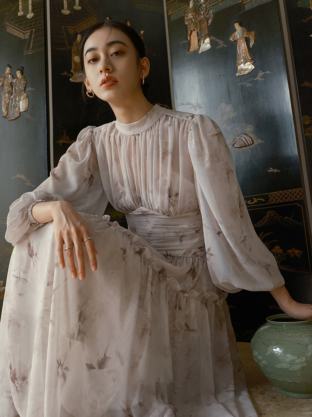 French retro chiffon dress 