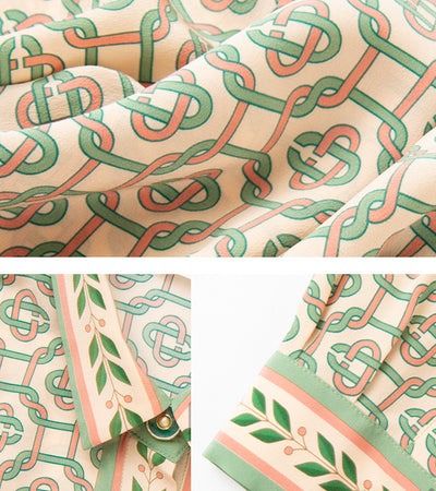 Geometric pattern pink x green pale color silk shirt 
