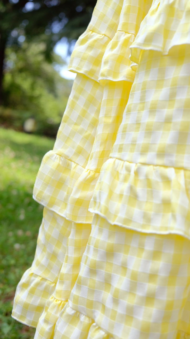 layered ruffle yellow check dress 