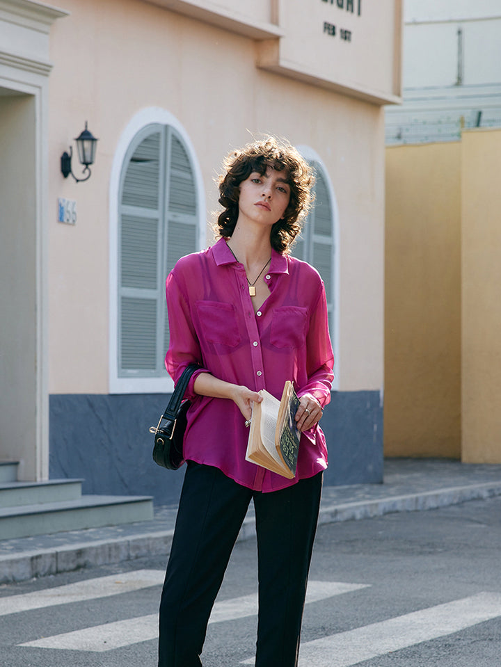 Fuchsia pink 100% silk shirt