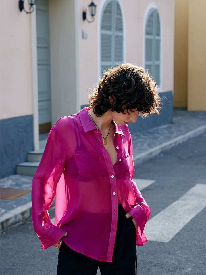 Fuchsia pink 100% silk shirt