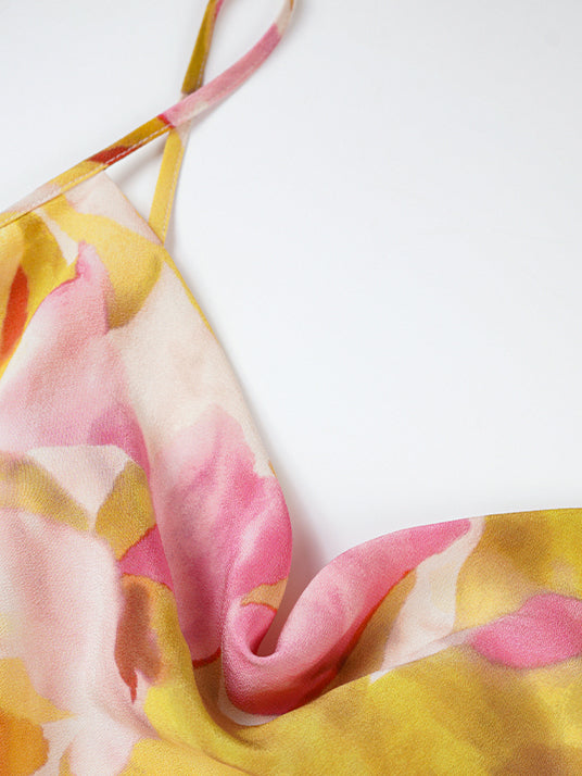 watercolor flower silk cami dress 