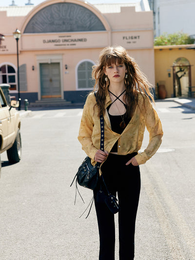 Honey yellow beige 100% silk shirt 