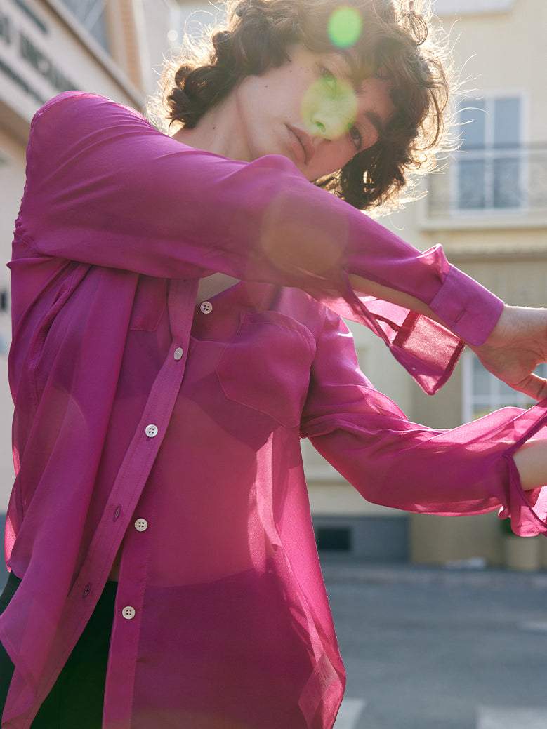 Fuchsia pink 100% silk shirt