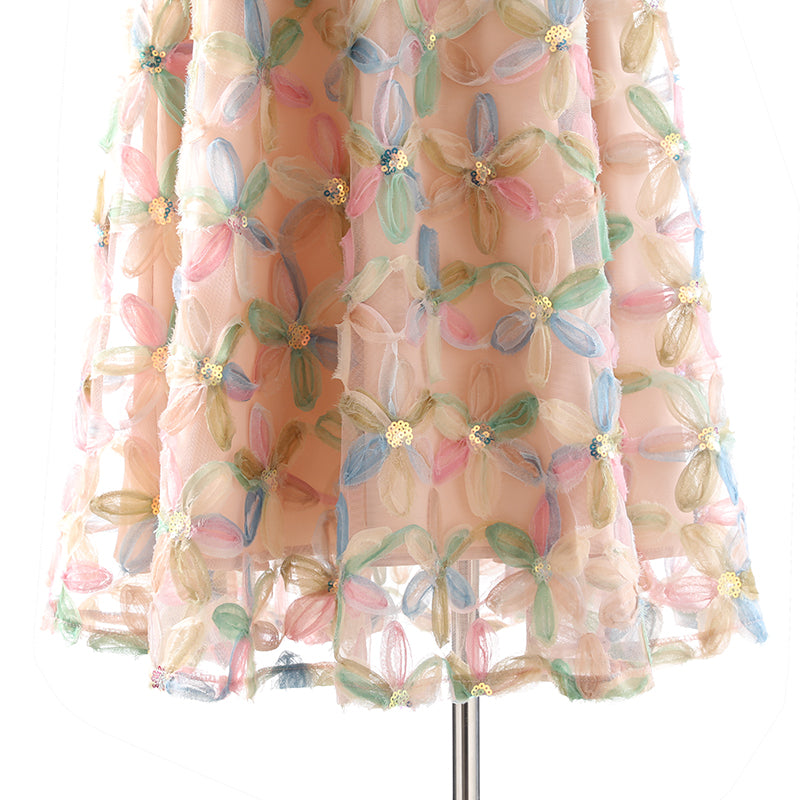 Sequins x flower garden chiffon skirt 