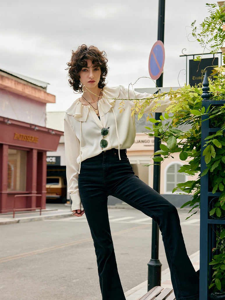 ruffled collar silk shirt 