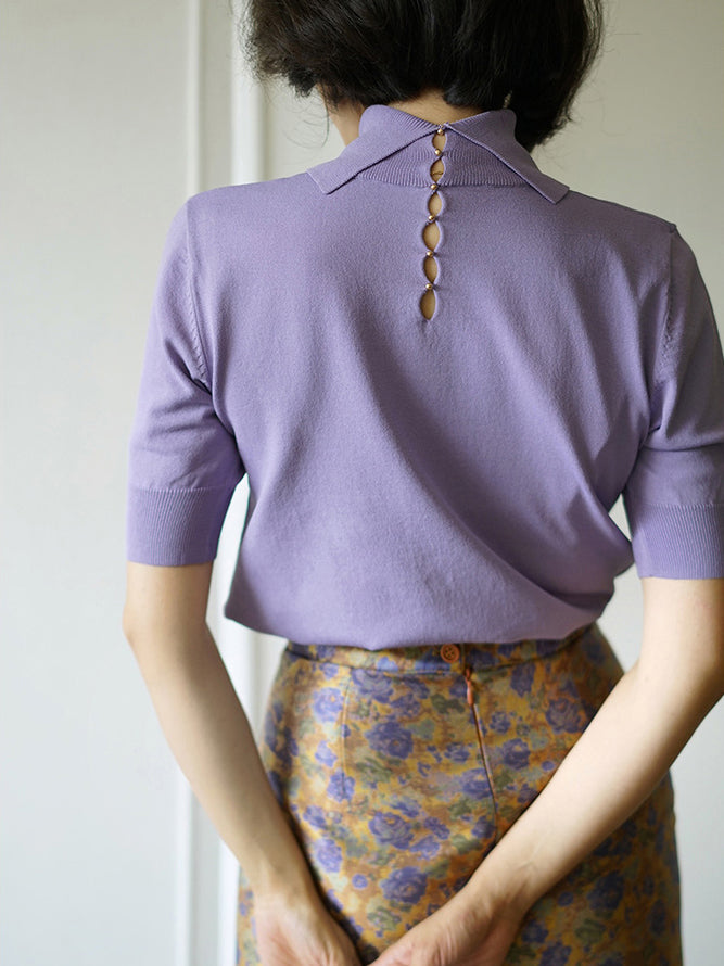 Mock neck back button design tops 