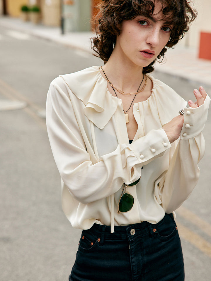 ruffled collar silk shirt 