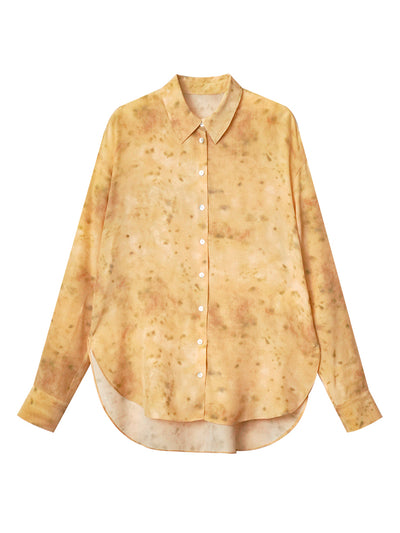 Honey yellow beige 100% silk shirt 