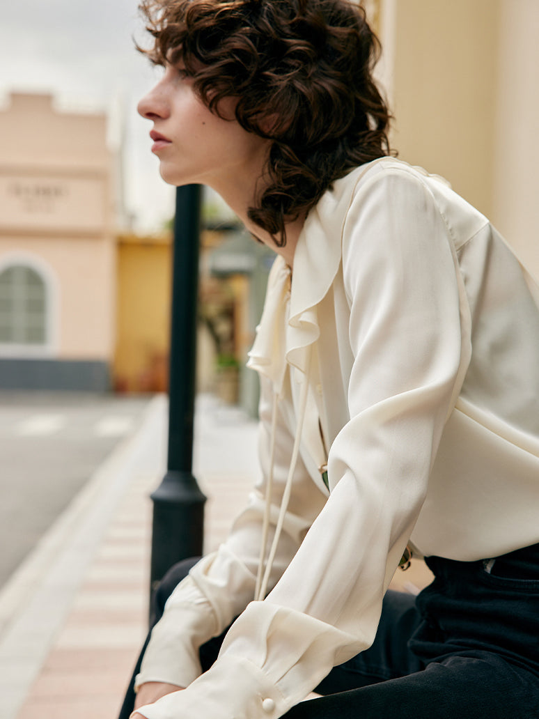 ruffled collar silk shirt 